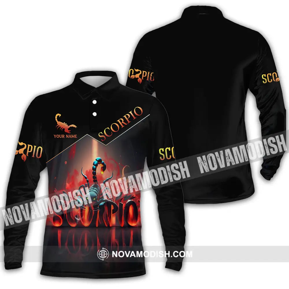 Unisex Shirt - Custom Text Shirt Scorpio Long Sleeve Polo / S T-shirt