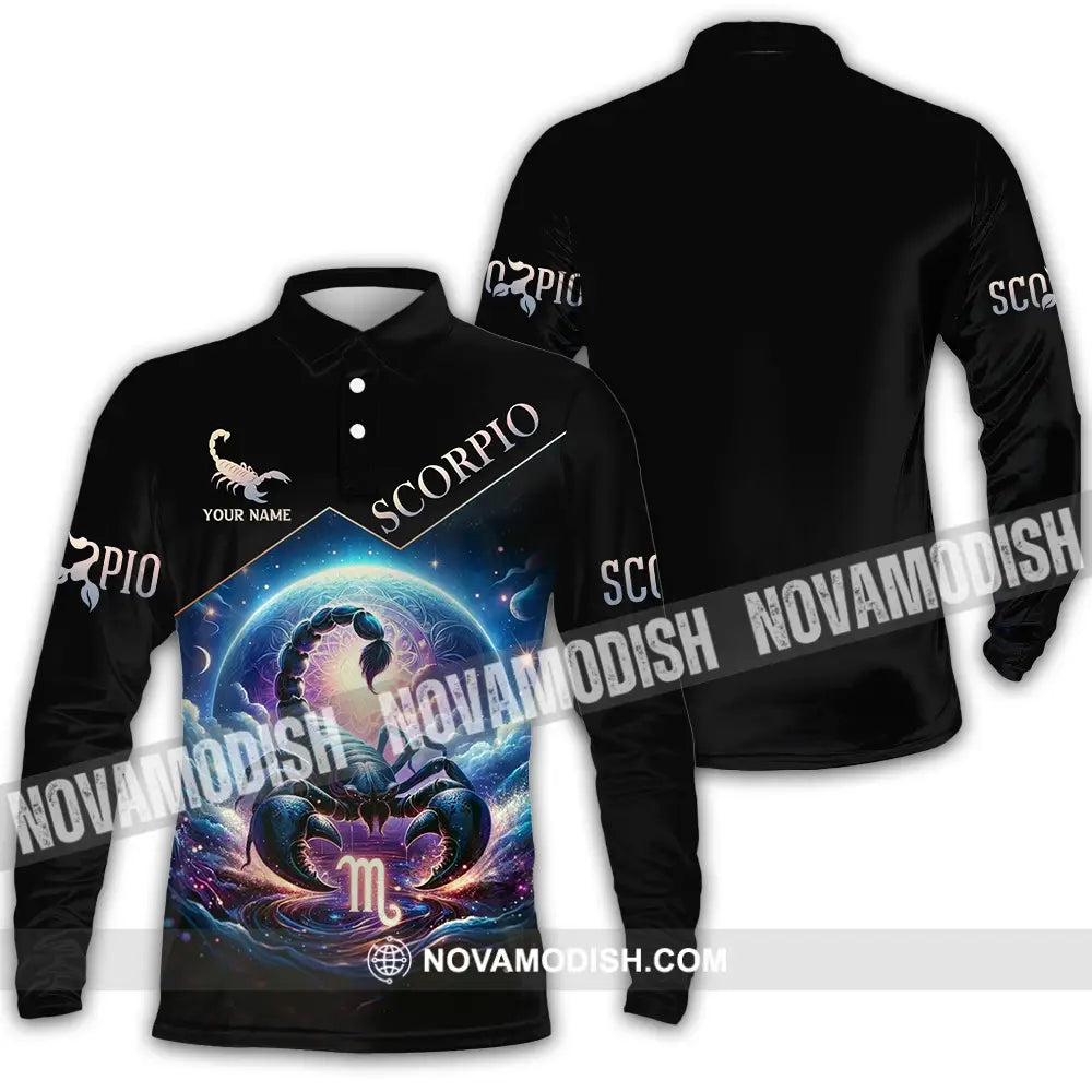Unisex Shirt - Custom Text Shirt Scorpio Long Sleeve Polo / S T-shirt
