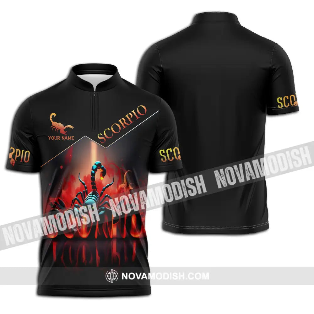 Unisex Shirt - Custom Text Shirt Scorpio Zipper Polo Shirt / S T-shirt