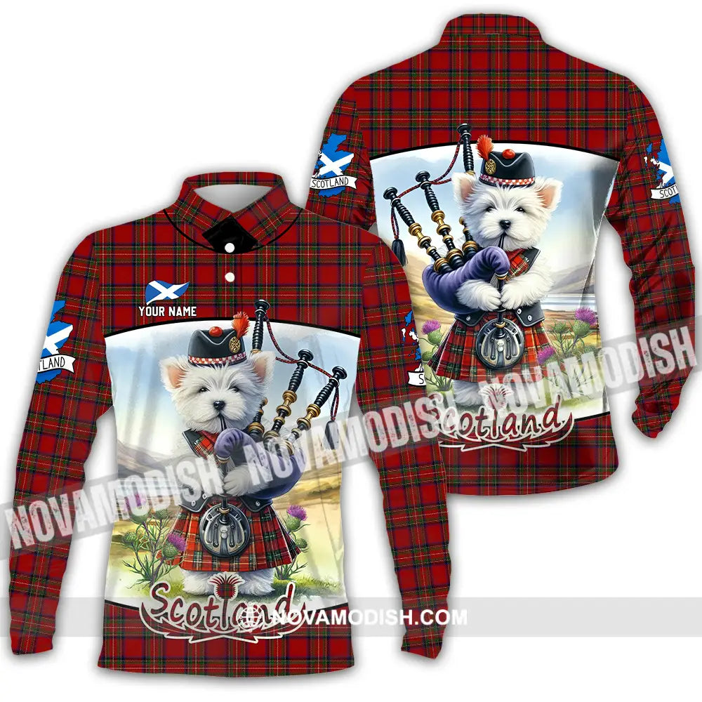 Unisex Shirt - Custom Text Shirt Scotland Dog Shirt Long Sleeve Polo / S T-shirt