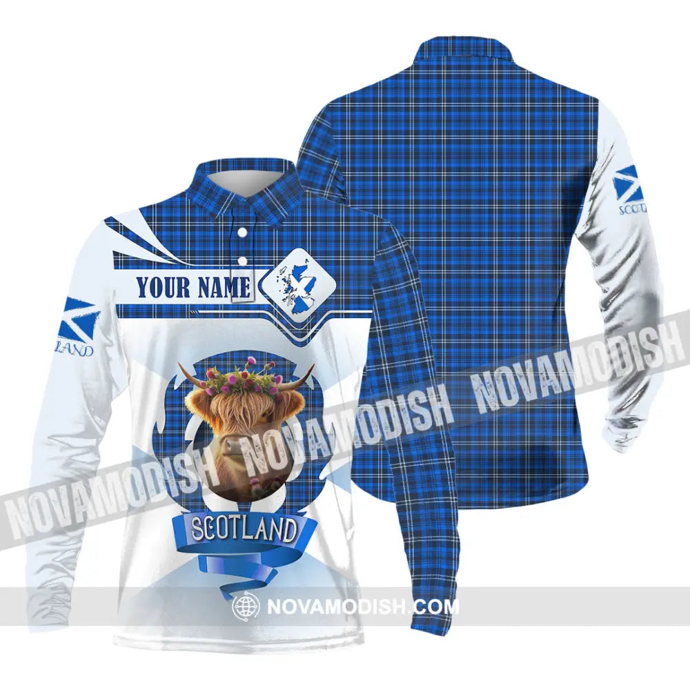 Unisex Shirt - Custom Text Shirt Scotland Highland Cow Shirt Long Sleeve Polo / S T-shirt