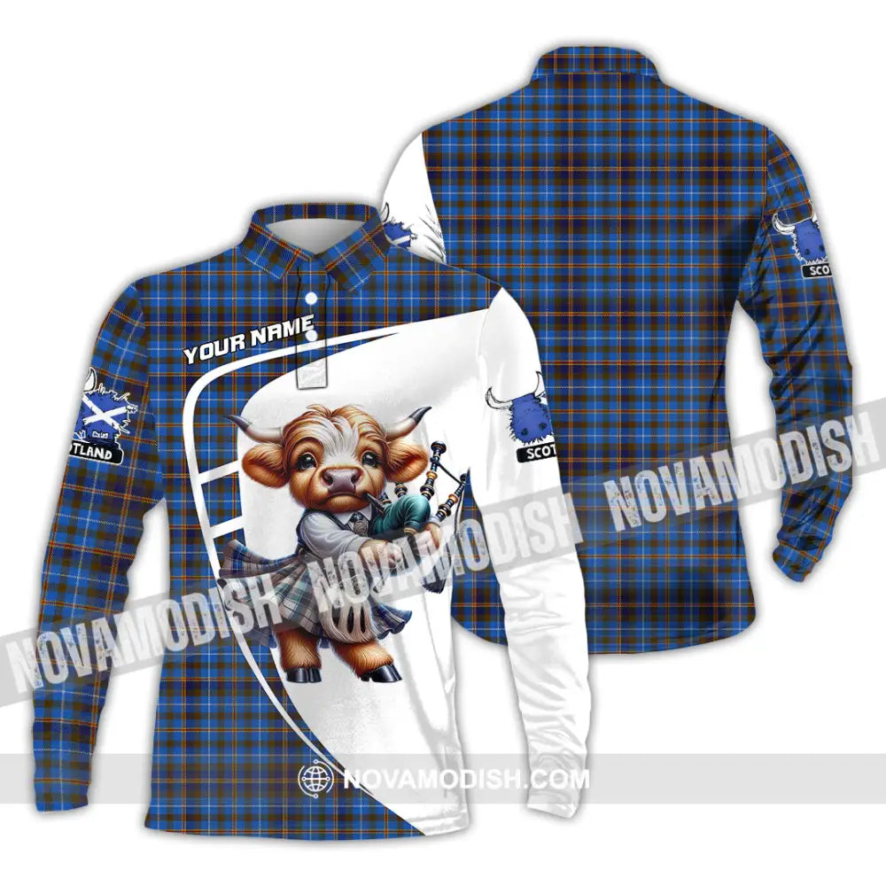 Unisex Shirt - Custom Text Shirt Scotland Highland Cow Shirt Long Sleeve Polo / S T-shirt