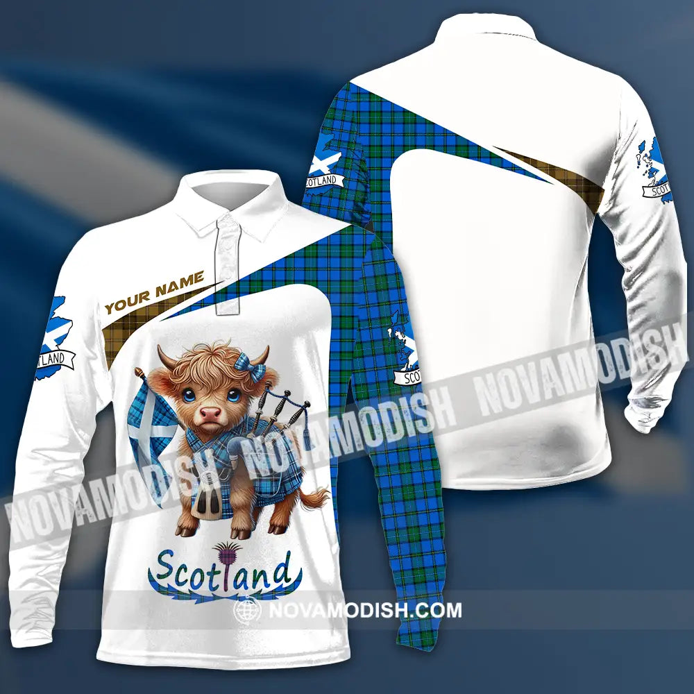 Unisex Shirt - Custom Text Shirt Scotland Highland Cow Shirt Long Sleeve Polo / S T-shirt