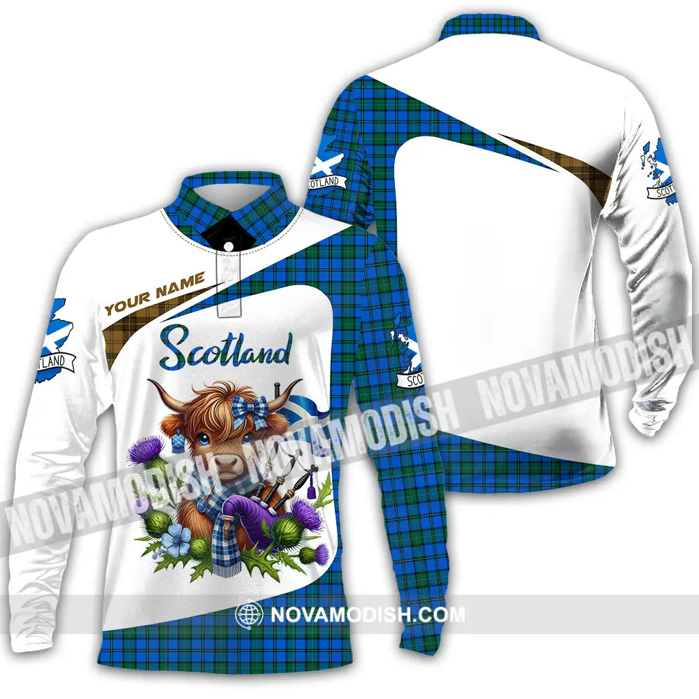 Unisex Shirt - Custom Text Shirt Scotland Highland Cow Shirt Long Sleeve Polo / S T-shirt