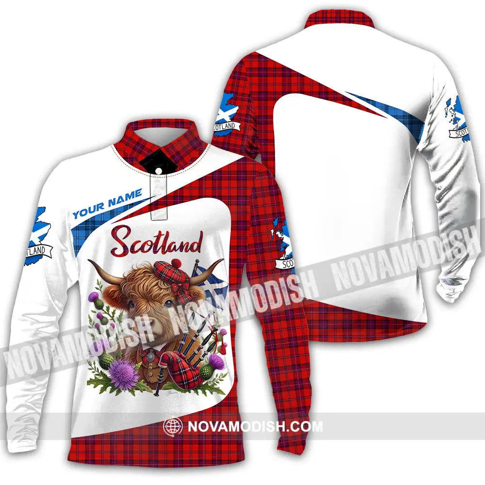 Unisex Shirt - Custom Text Shirt Scotland Highland Cow Shirt Long Sleeve Polo / S T-shirt