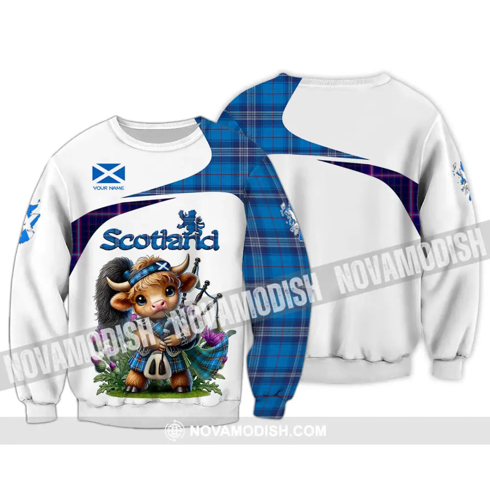 Unisex Shirt - Custom Text Shirt Scotland Highland Cow With Bagpipes Shirt Long Sleeve / S T-shirt