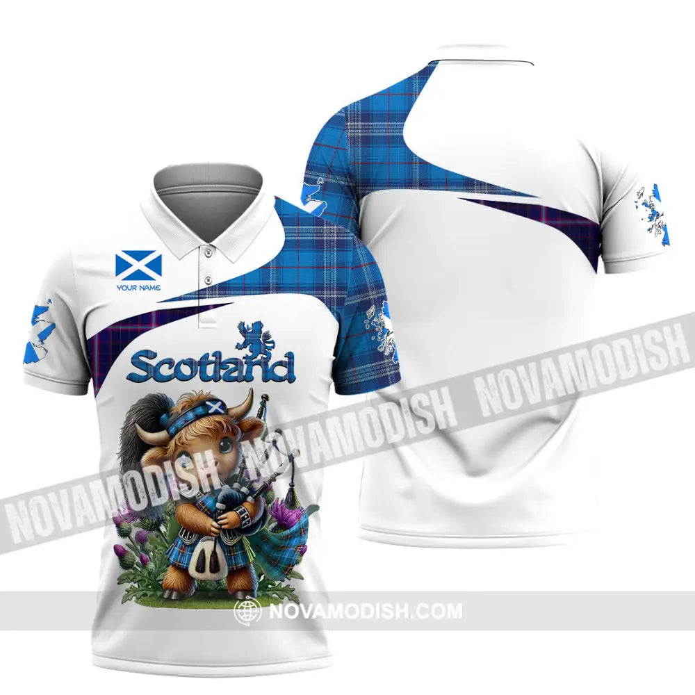 Unisex Shirt - Custom Text Shirt Scotland Highland Cow With Bagpipes Shirt Polo Shirt / S T-shirt
