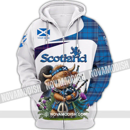 Unisex Shirt - Custom Text Shirt Scotland Highland Cow With Bagpipes Shirt Zipper Hoodie / S T-shirt