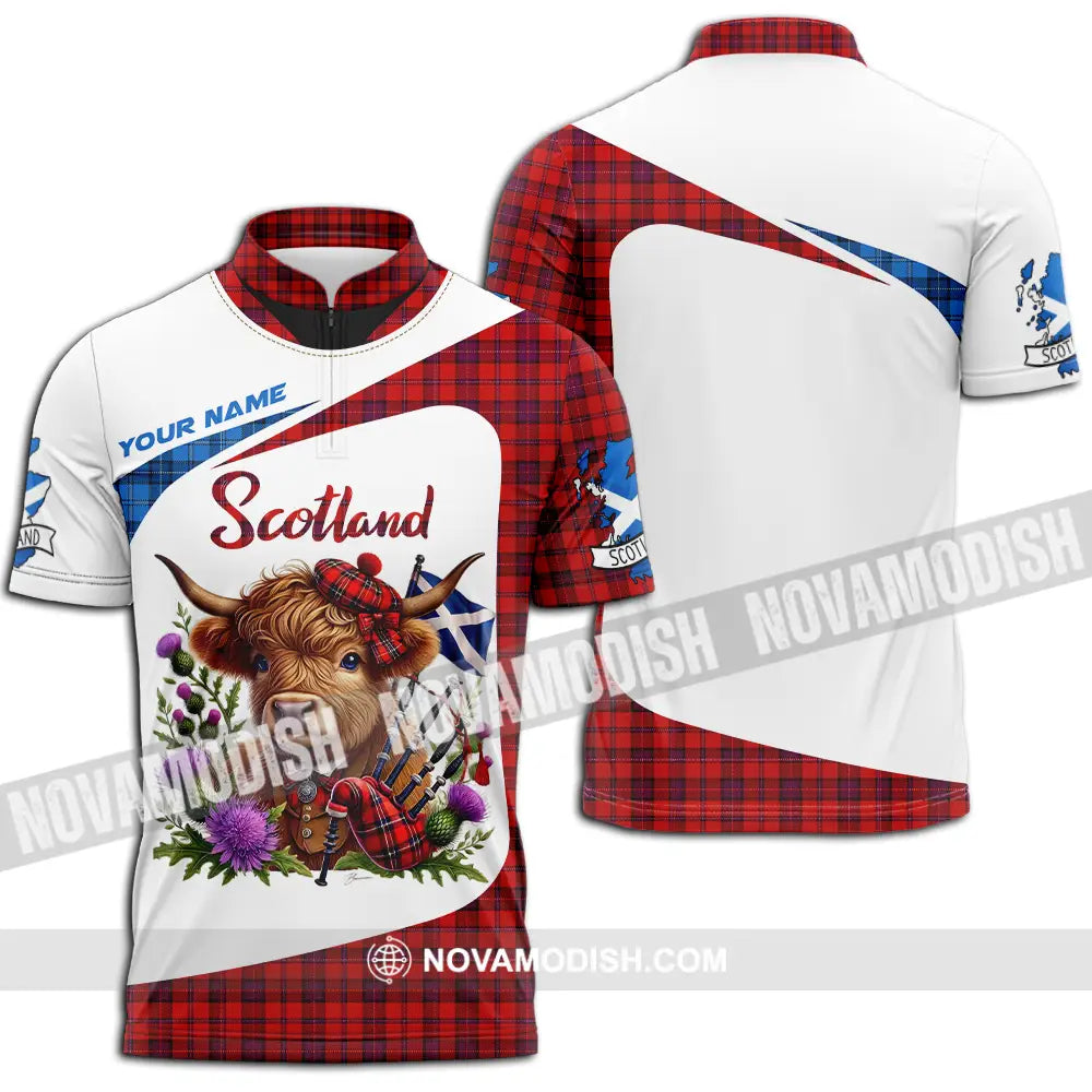 Unisex Shirt - Custom Text Shirt Scotland Highland Cow Shirt Zipper Polo Shirt / S T-shirt