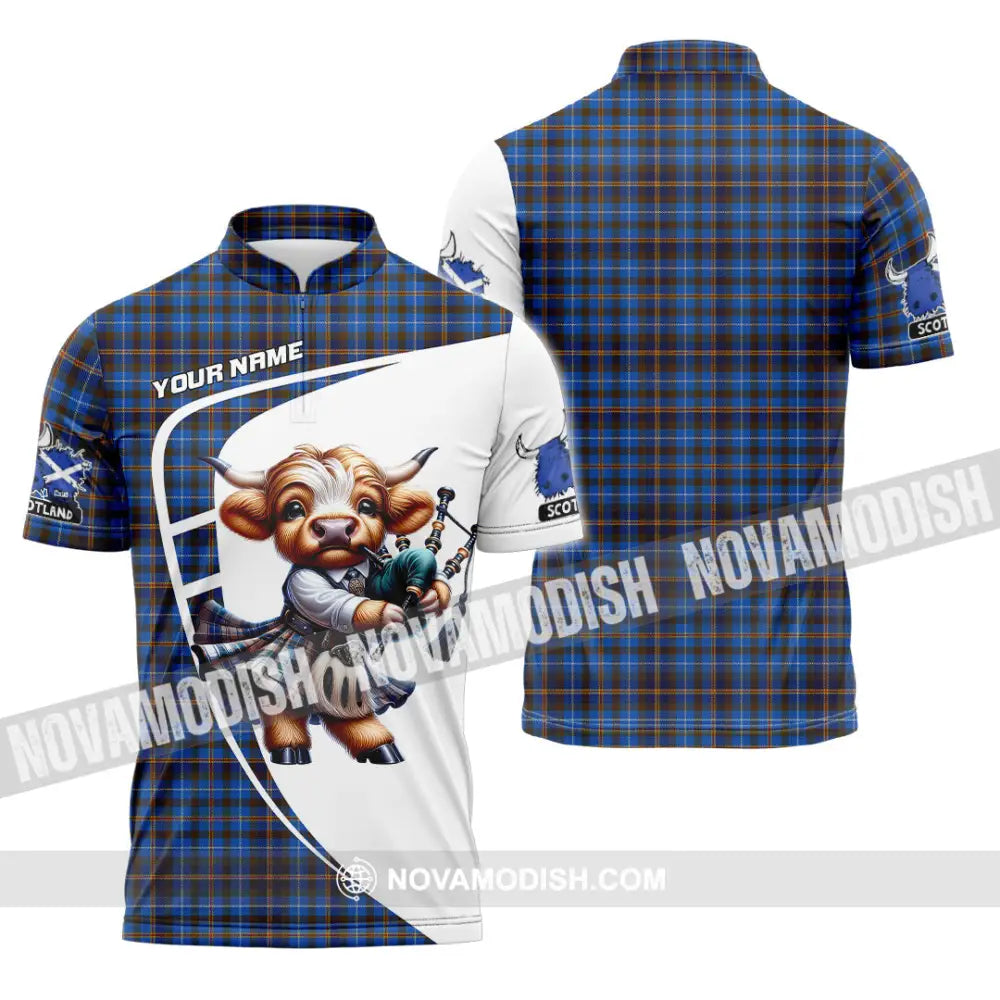Unisex Shirt - Custom Text Shirt Scotland Highland Cow Shirt Zipper Polo Shirt / S T-shirt