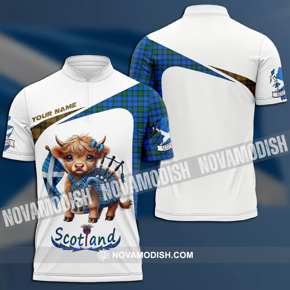 Unisex Shirt - Custom Text Shirt Scotland Highland Cow Shirt Zipper Polo Shirt / S T-shirt