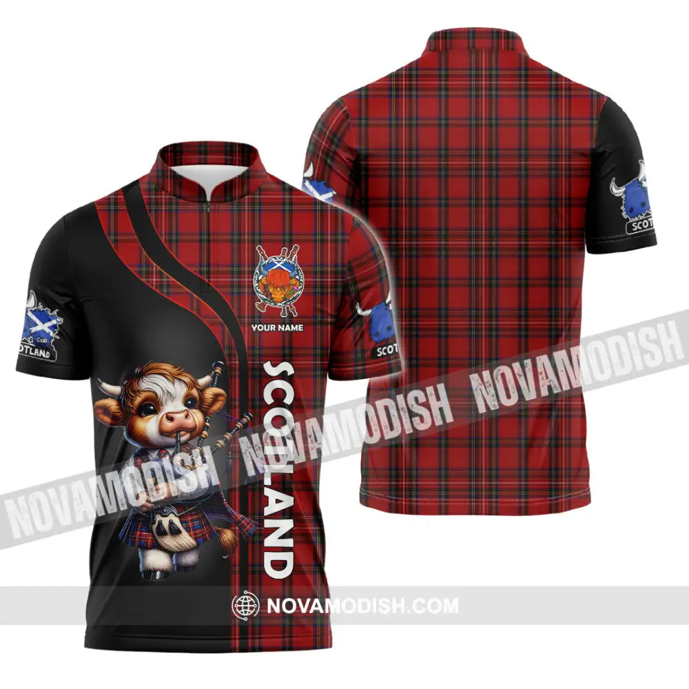 Unisex Shirt - Custom Text Shirt Scotland Highland Cow Shirt Zipper Polo Shirt / S T-shirt
