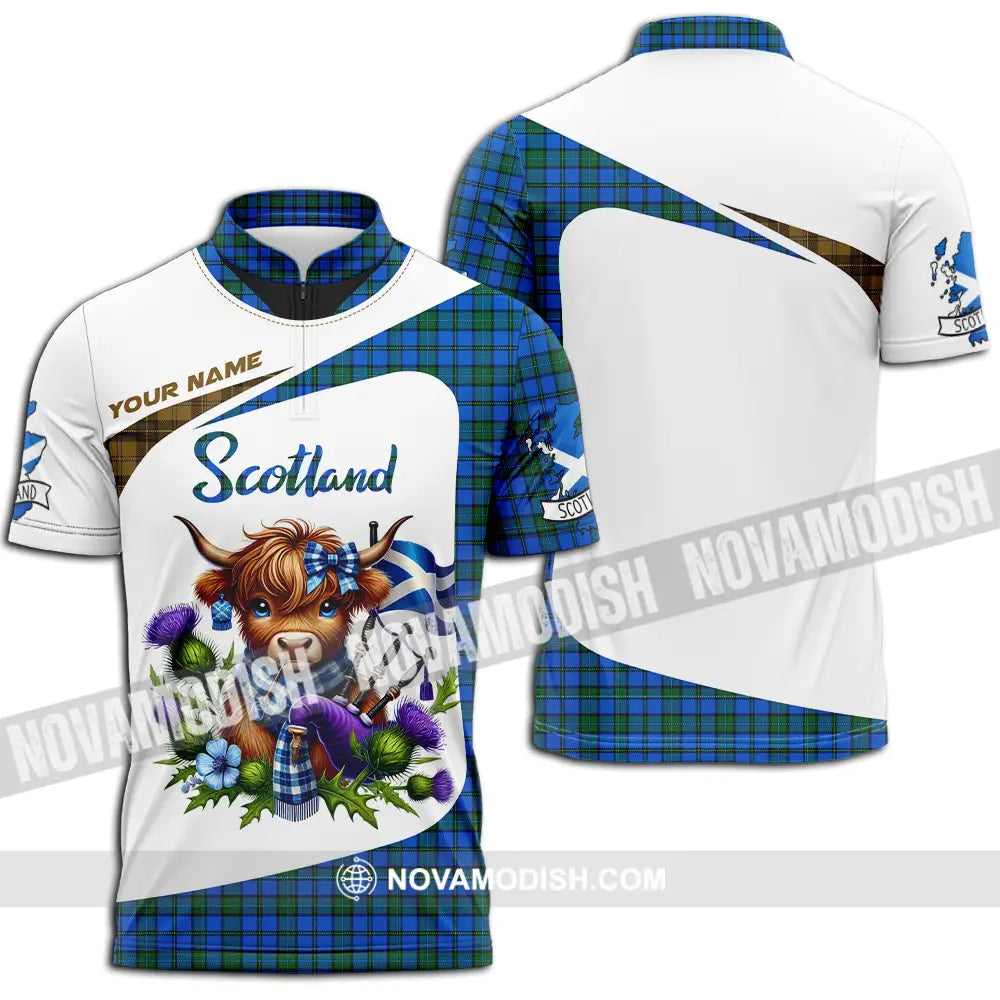 Unisex Shirt - Custom Text Shirt Scotland Highland Cow Shirt Zipper Polo Shirt / S T-shirt