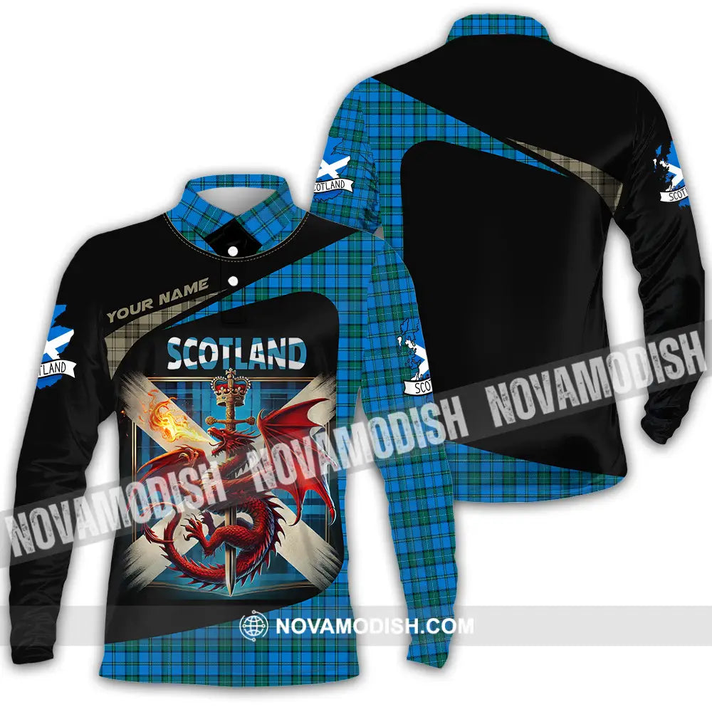 Unisex Shirt - Custom Text Shirt Scotland Shirt Long Sleeve Polo / S T-shirt