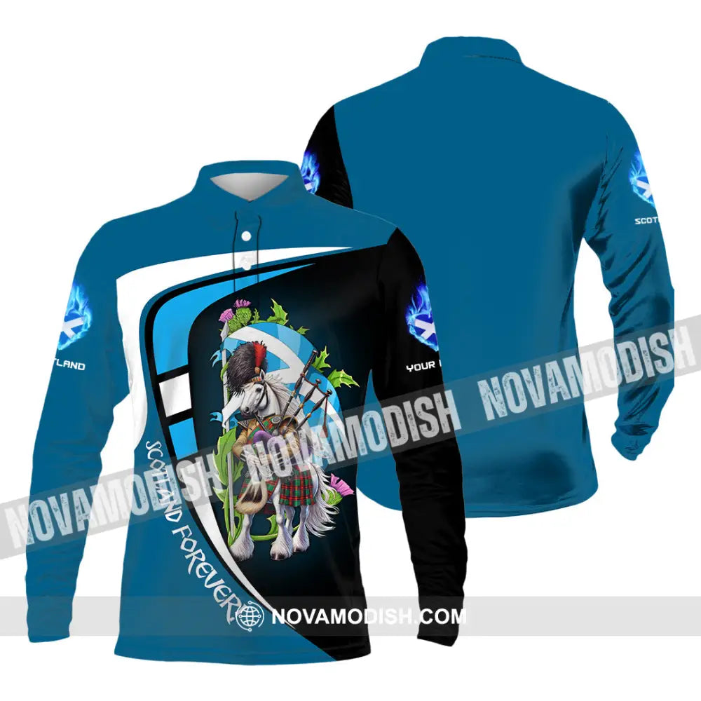 Unisex Shirt - Custom Text Shirt Scotland Shirt Long Sleeve Polo / S T-shirt
