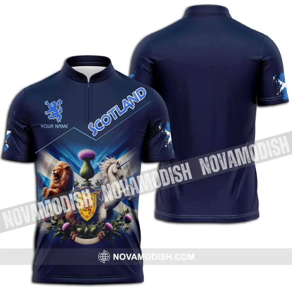 Unisex Shirt - Custom Text Shirt Scotland Shirt Zipper Polo Shirt / S T-shirt