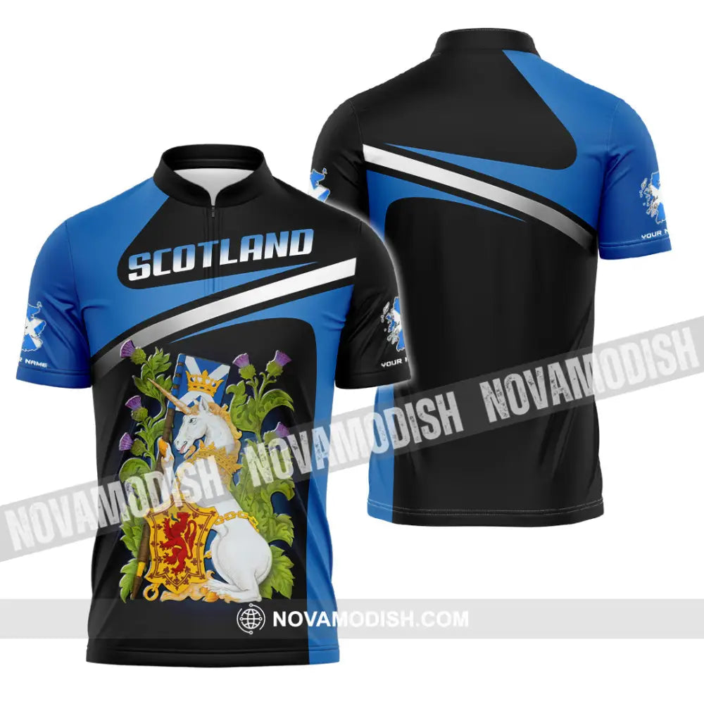 Unisex Shirt - Custom Text Shirt Scotland Shirt Zipper Polo Shirt / S T-shirt
