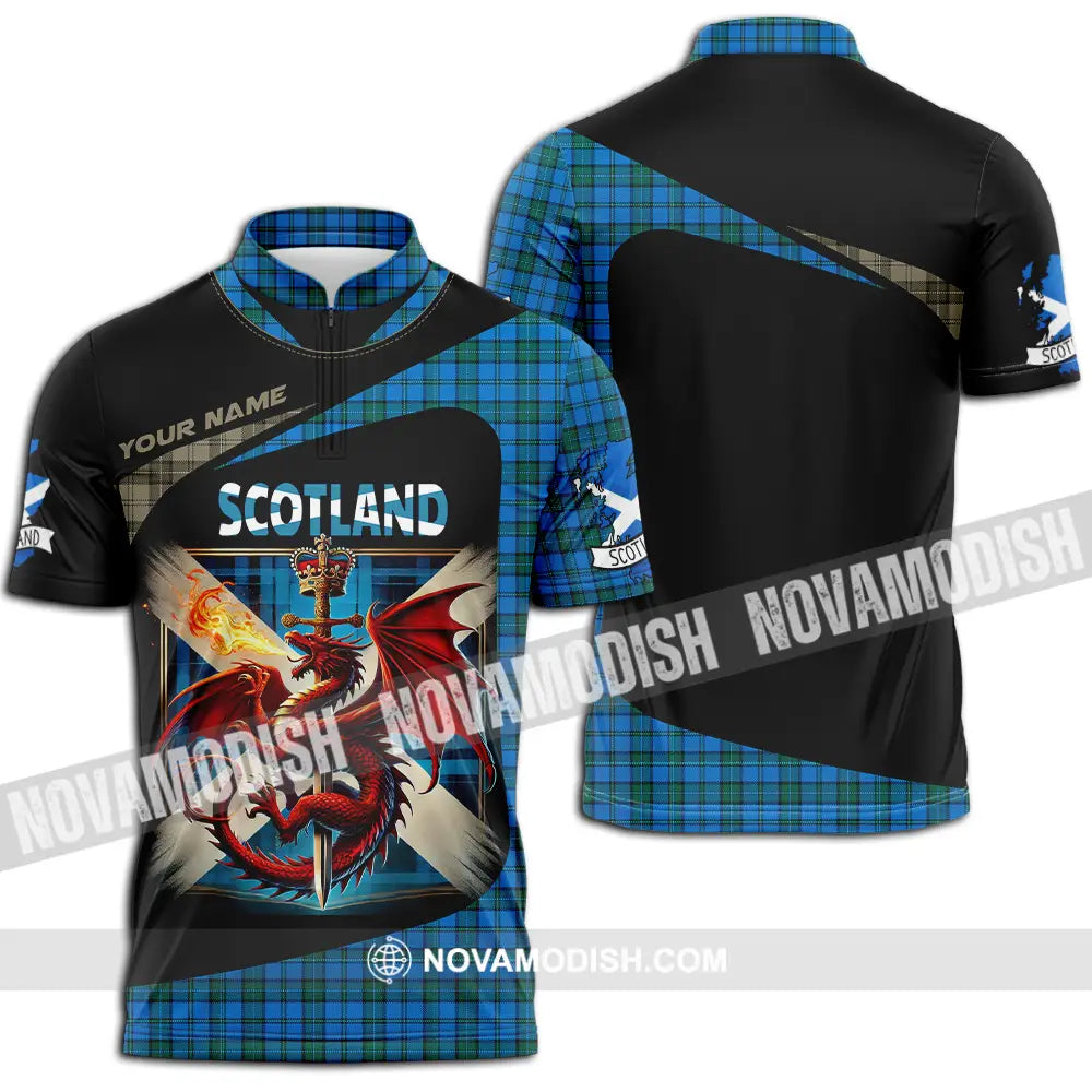 Unisex Shirt - Custom Text Shirt Scotland Shirt Zipper Polo Shirt / S T-shirt