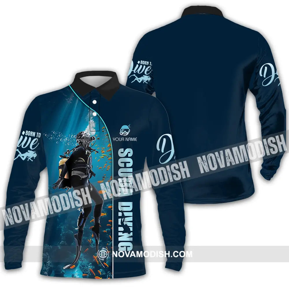 Unisex Shirt - Custom Text Shirt Scuba Diving Long Sleeve Polo / S T-shirt