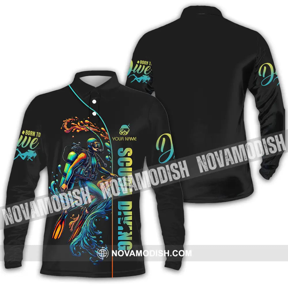 Unisex Shirt - Custom Text Shirt Scuba Diving Long Sleeve Polo / S T-shirt