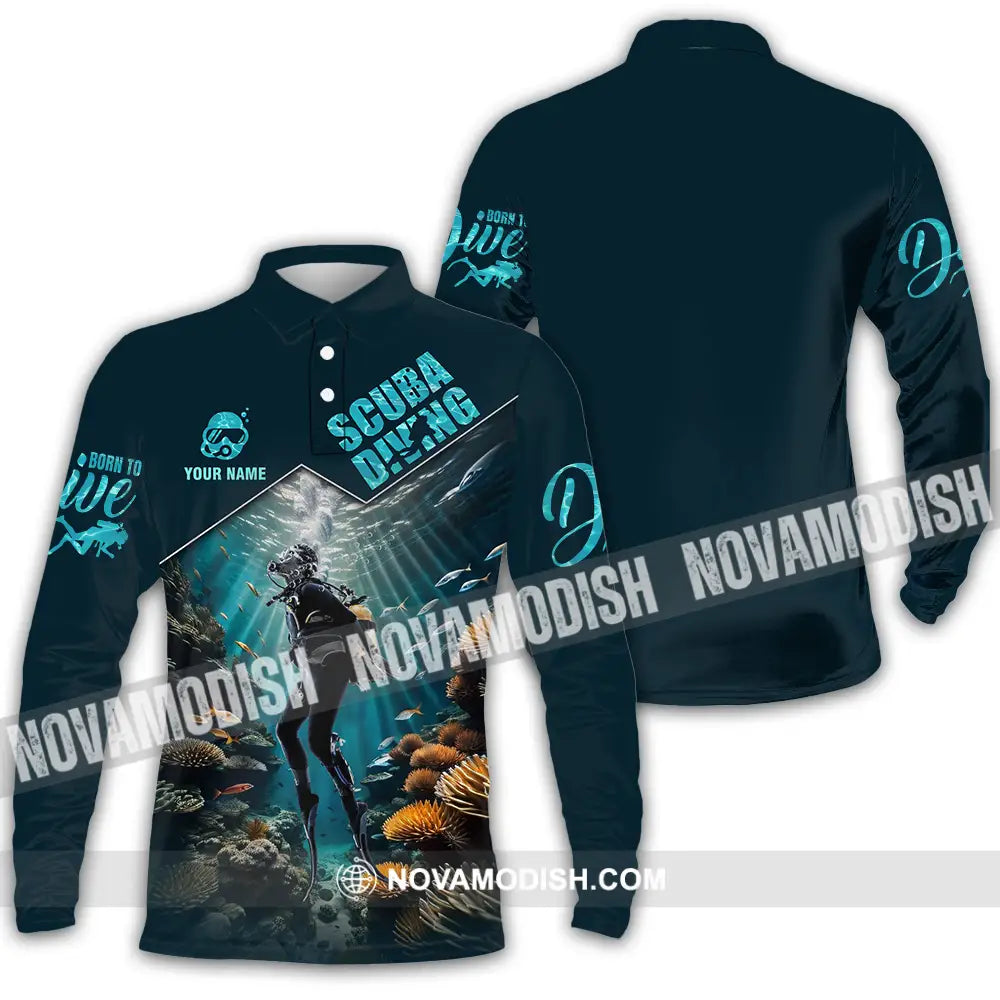 Unisex Shirt - Custom Text Shirt Scuba Diving Long Sleeve Polo / S T-shirt
