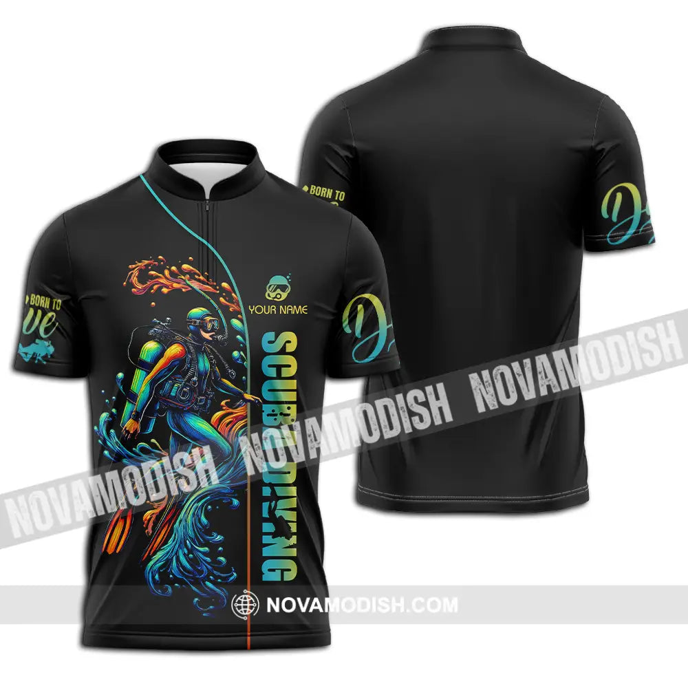 Unisex Shirt - Custom Text Shirt Scuba Diving Zipper Polo Shirt / S T-shirt
