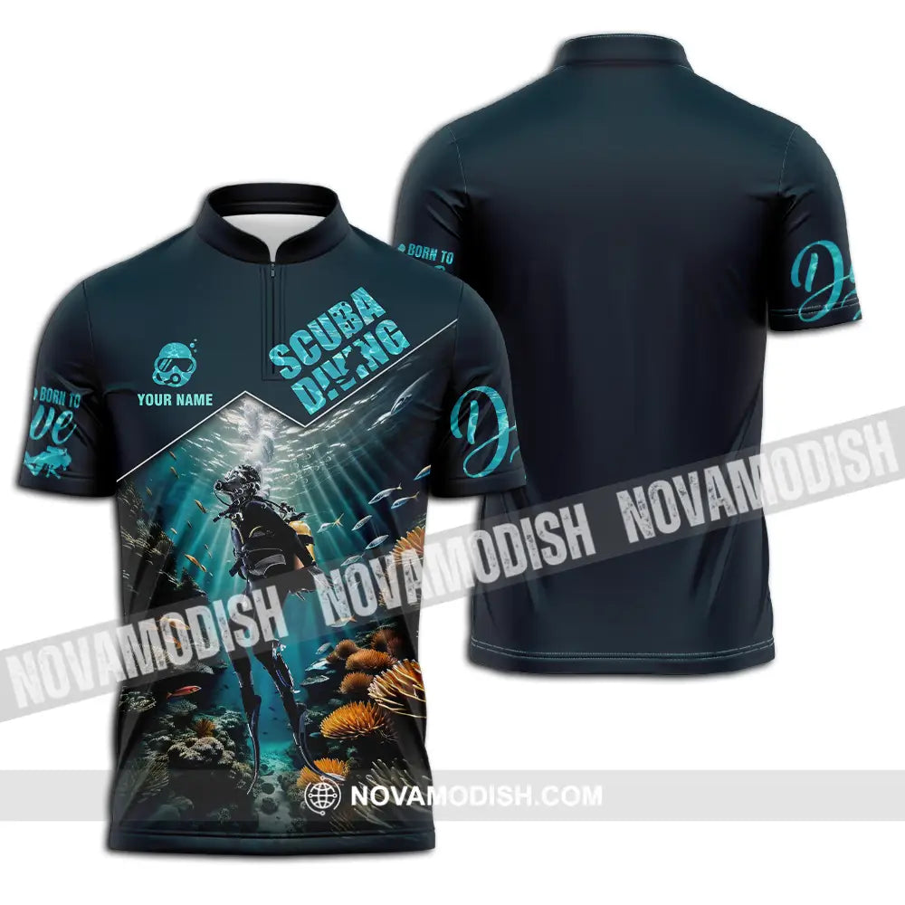 Unisex Shirt - Custom Text Shirt Scuba Diving Zipper Polo Shirt / S T-shirt