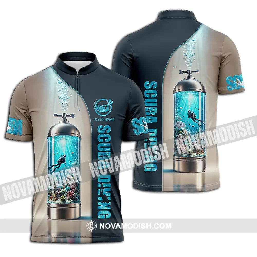 Unisex Shirt - Custom Text Shirt Scuba Diving Zipper Polo Shirt / S T-shirt