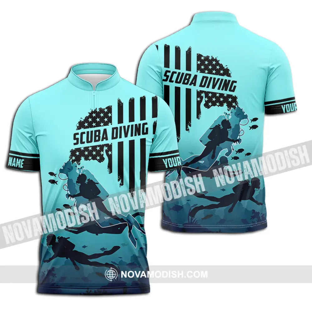 Unisex Shirt - Custom Text Shirt Scuba Diving Zipper Polo Shirt / S T-shirt