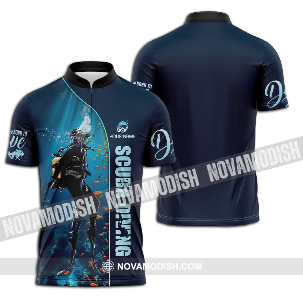 Unisex Shirt - Custom Text Shirt Scuba Diving Zipper Polo Shirt / S T-shirt