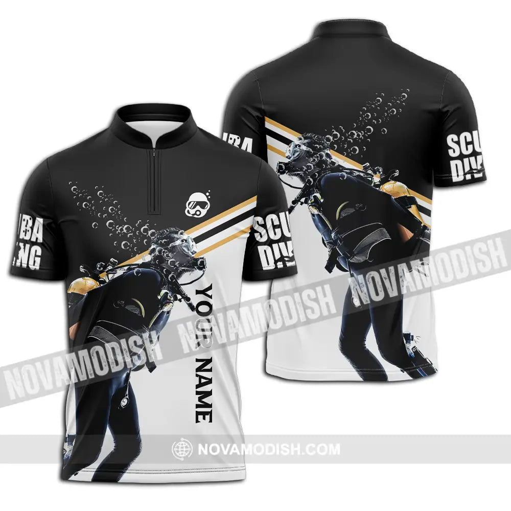 Unisex Shirt - Custom Text Shirt Scuba Diving Zipper Polo Shirt / S T-shirt