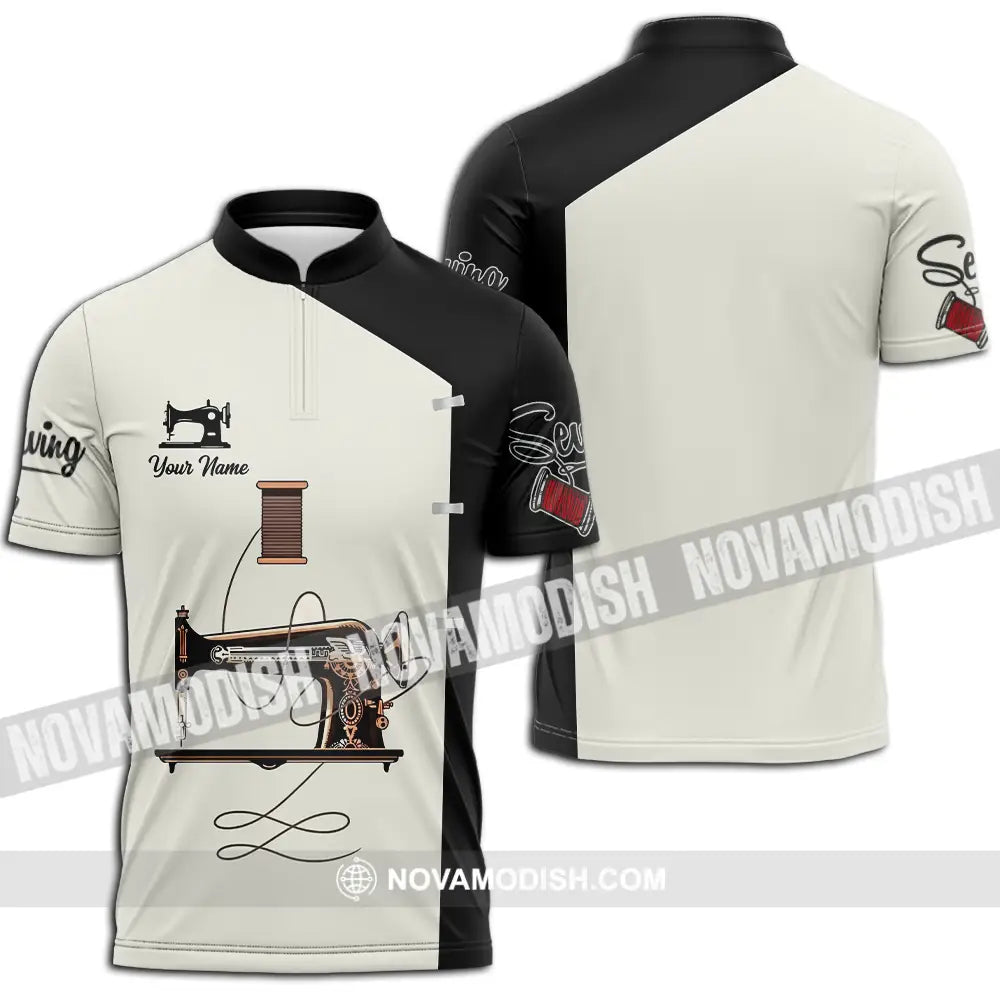 Unisex Shirt - Custom Text Shirt Sewing Shirt Zipper Polo Shirt / S T-shirt