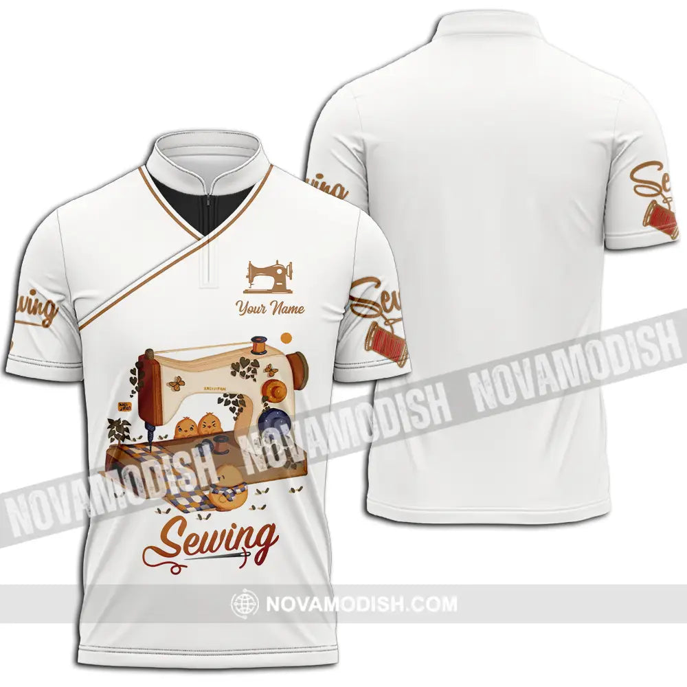 Unisex Shirt - Custom Text Shirt Sewing Shirt Zipper Polo Shirt / S T-shirt