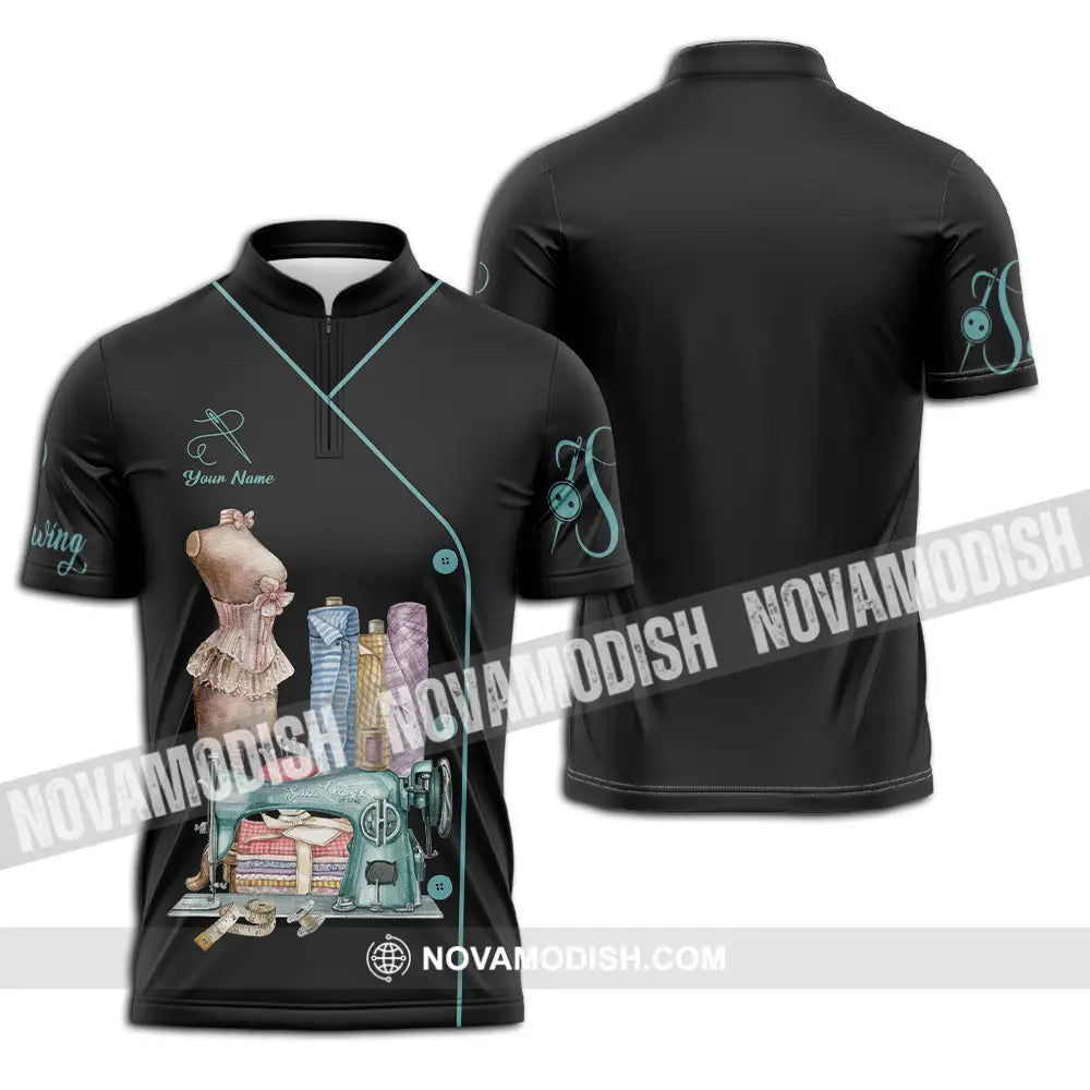 Unisex Shirt - Custom Text Shirt Sewing Shirt Zipper Polo Shirt / S T-shirt