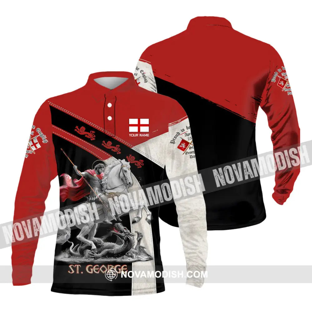 Unisex Shirt - Custom Text Shirt ST.George Templar Knight England Shirt Long Sleeve Polo / S T-shirt