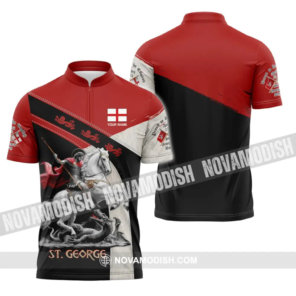 Unisex Shirt - Custom Text Shirt ST.George Templar Knight England Shirt Zipper Polo Shirt / S T-shirt