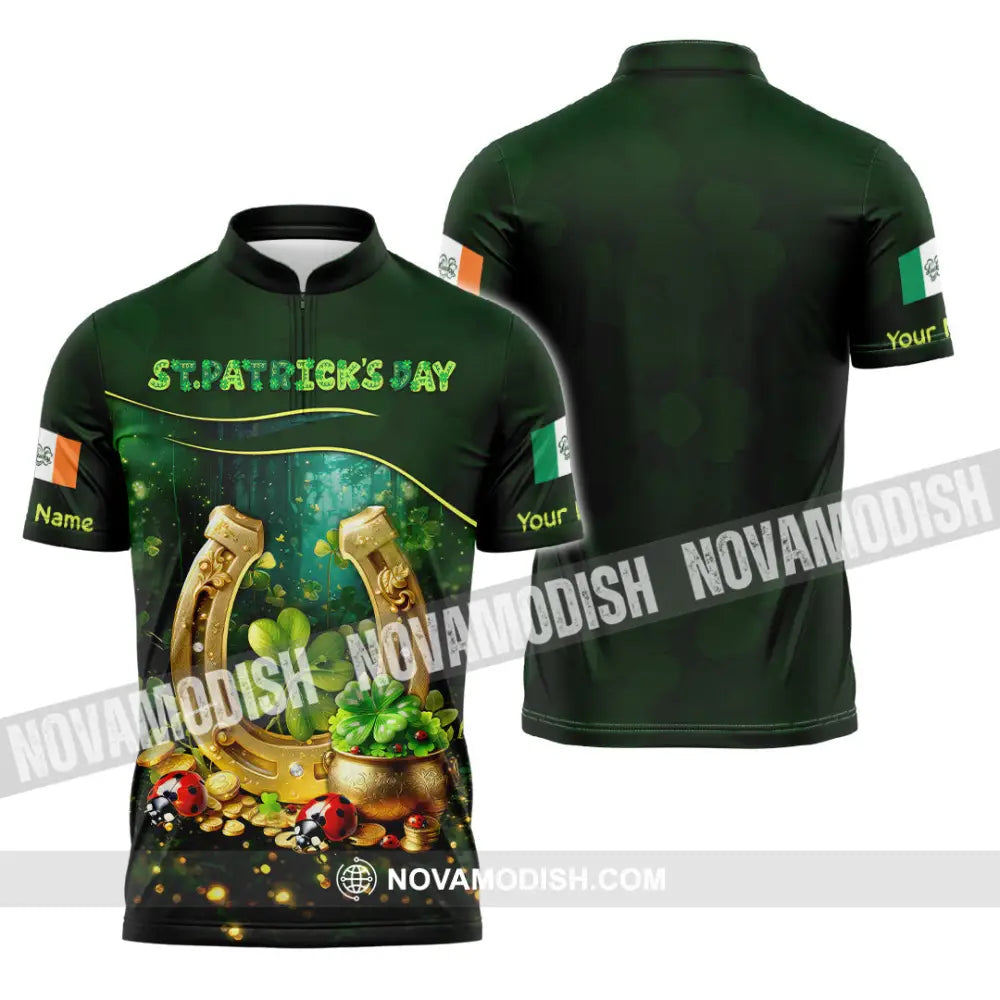 Unisex Shirt - Custom Text St.patrick’s Day Zipper Polo / S T-Shirt
