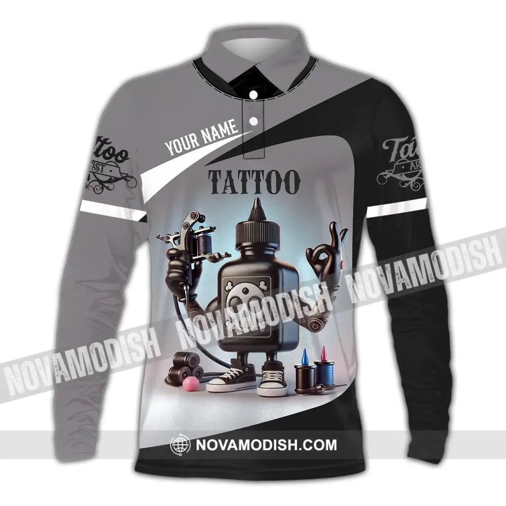 Unisex Shirt - Custom Text Tattoo Long Sleeve Polo / S T-Shirt