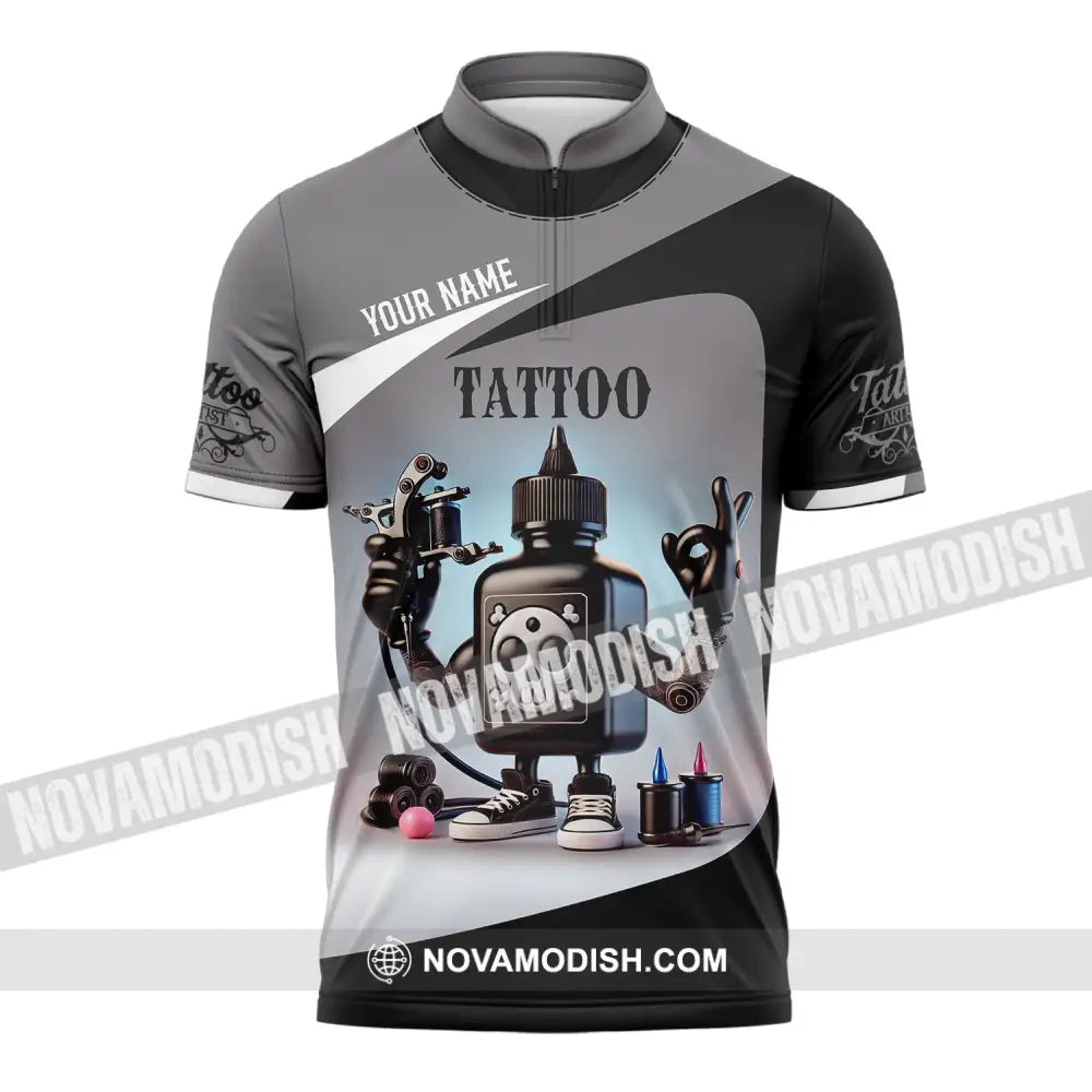 Unisex Shirt - Custom Text Tattoo Zipper Polo / S T-Shirt