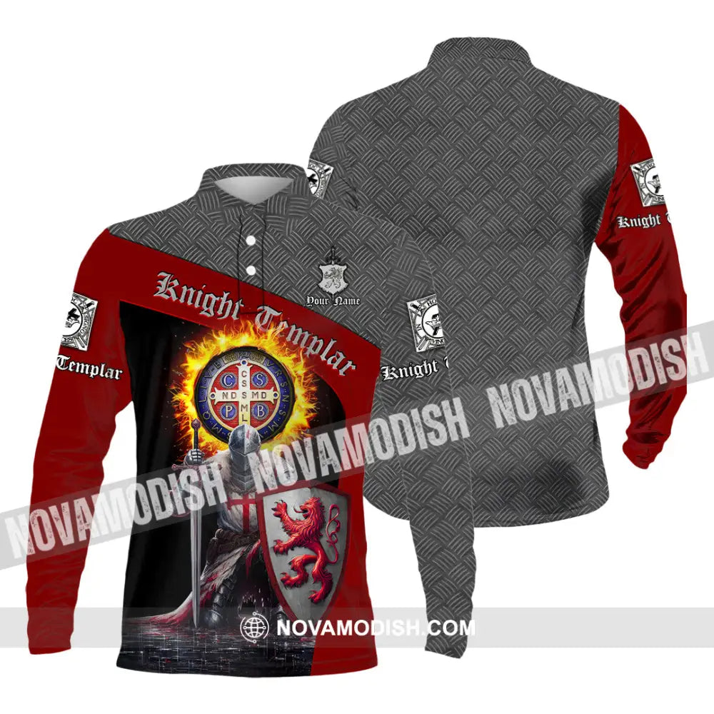 Unisex Shirt - Custom Text Shirt Templar Knight England Shirt Long Sleeve Polo / S T-shirt
