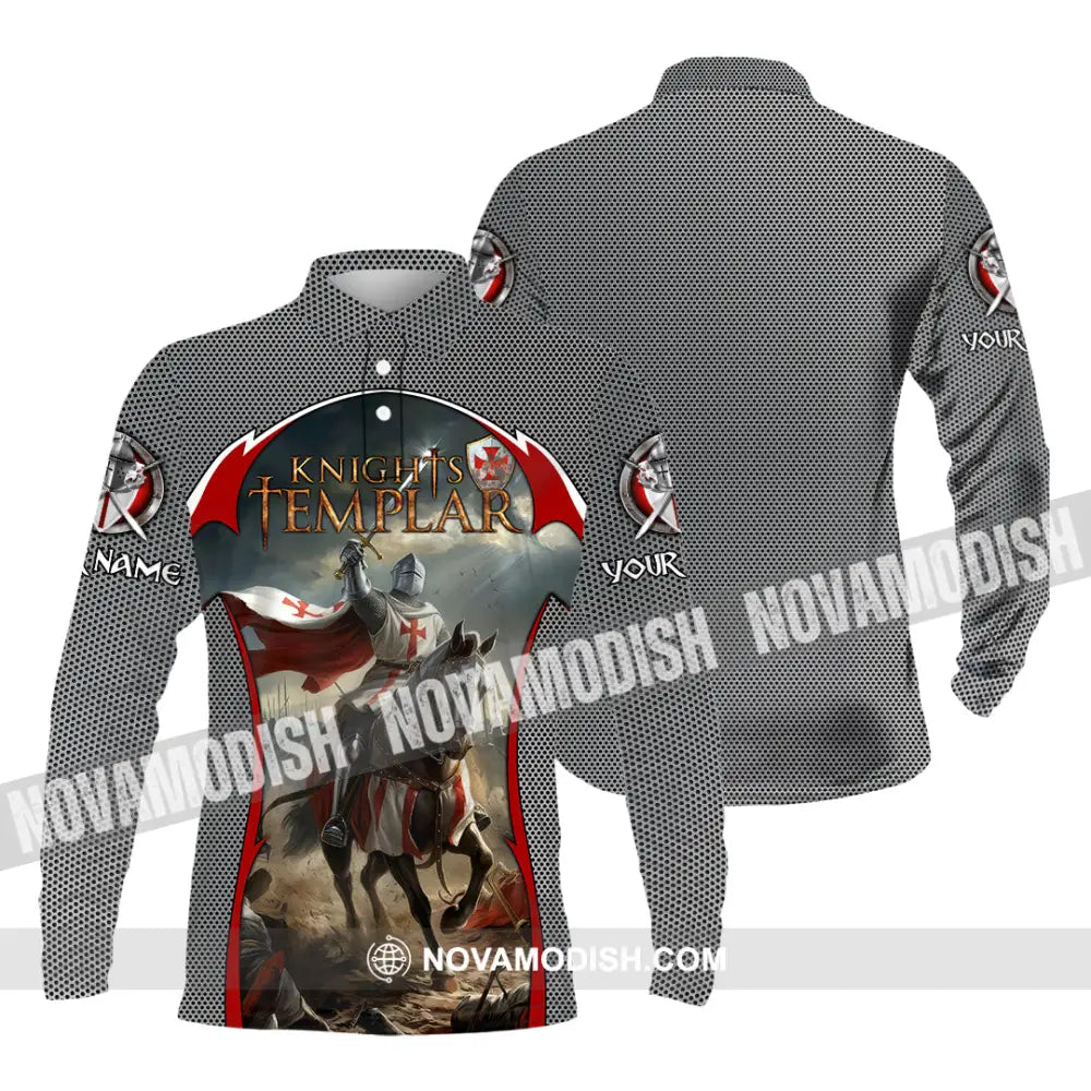 Unisex Shirt - Custom Text Shirt Templar Knight England Shirt Long Sleeve Polo / S T-shirt