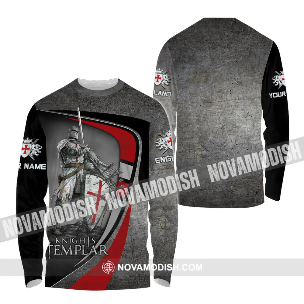 Unisex Shirt - Custom Text Shirt Templar Knight England Shirt Long Sleeve Shirt / S T-shirt