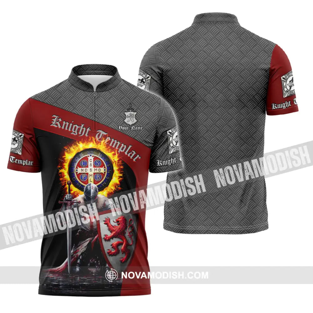 Unisex Shirt - Custom Text Shirt Templar Knight England Shirt Zipper Polo Shirt / S T-shirt
