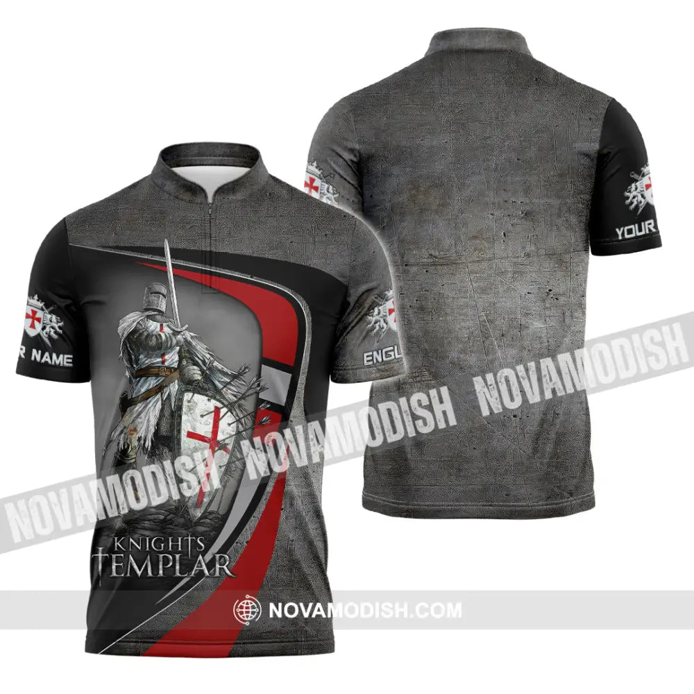 Unisex Shirt - Custom Text Shirt Templar Knight England Shirt Zipper Polo Shirt / S T-shirt