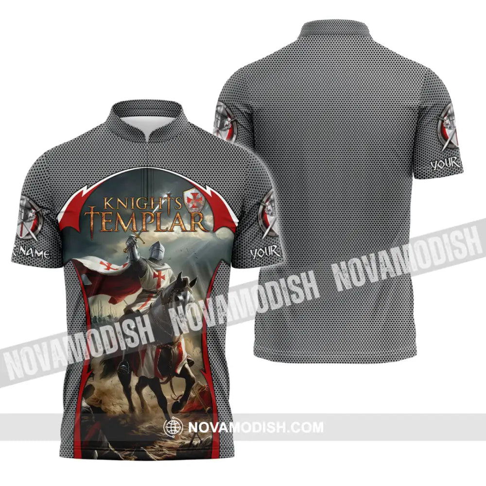 Unisex Shirt - Custom Text Shirt Templar Knight England Shirt Zipper Polo Shirt / S T-shirt
