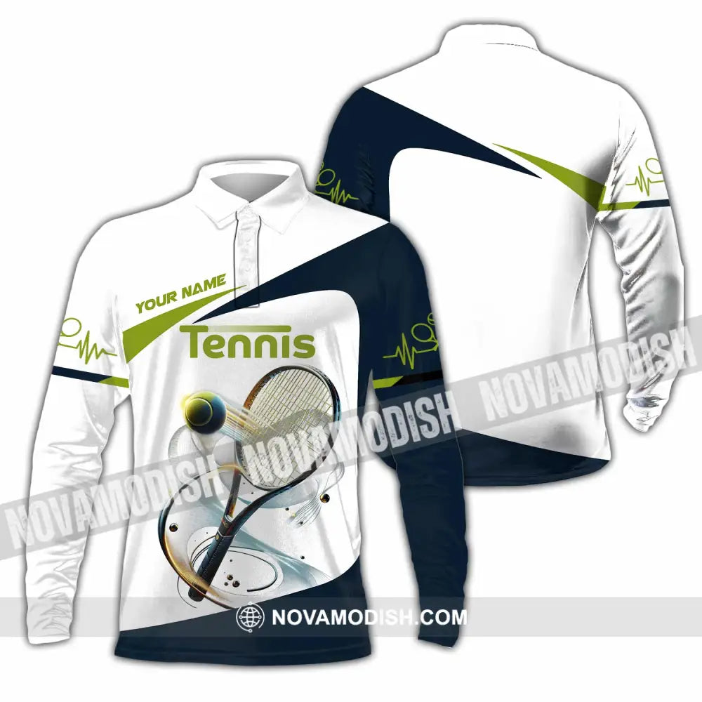 Unisex Shirt - Custom Text Tennis Player Long Sleeve Polo / S T-Shirt