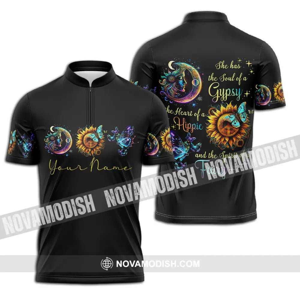 Unisex Shirt - Custom Text Shirt The Heart Of A Hippie Shirt Zipper Polo Shirt / S T-shirt