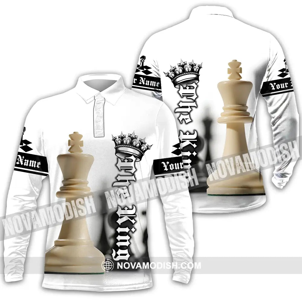 Unisex Shirt - Custom Text Shirt The King Chess Long Sleeve Polo / S T-shirt