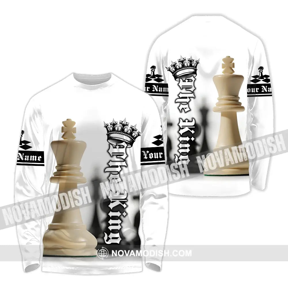 Unisex Shirt - Custom Text Shirt The King Chess Long Sleeve Shirt / S T-shirt
