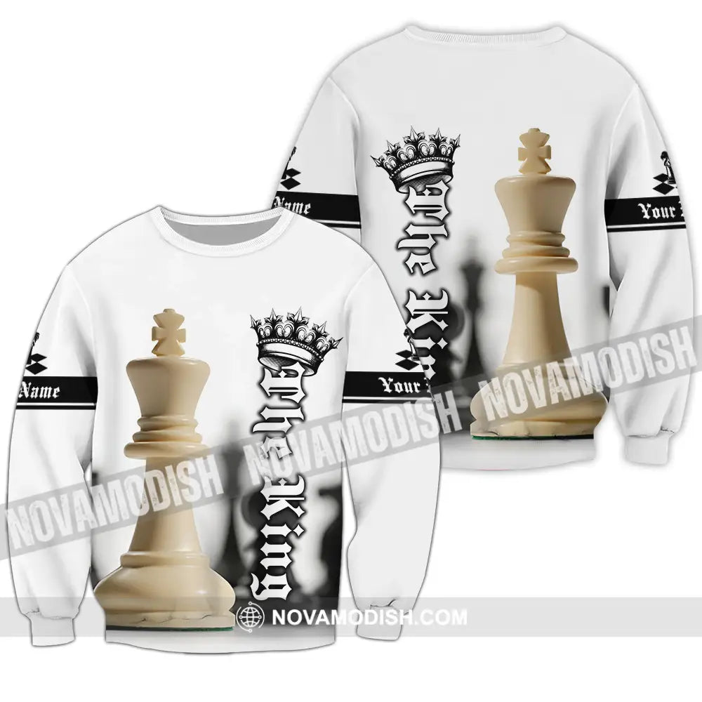 Unisex Shirt - Custom Text Shirt The King Chess Long Sleeve / S T-shirt